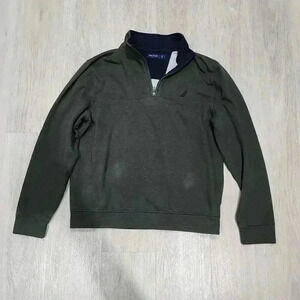 Nautica Men's Quarter-Zip Cotton Blend Long Sleeve Sweatshirt Green Size Large